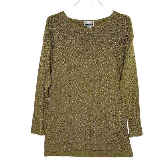Express Tricot S Womens Light Tan Green Textured Sweater Vintage 90s - Picture 1 of 8